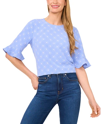 CeCe Women's Short Sleeve Ruffle Cuff Crew Neck Top