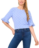 CeCe Women's Short Sleeve Ruffle Cuff Crew Neck Top