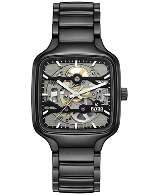 Rado Unisex Swiss Automatic True Square Black High Tech Ceramic Bracelet Watch 38mm