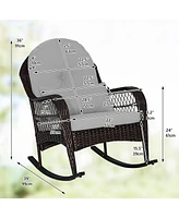 Patio Rattan Rocking Chair with Seat Back Cushions and Waist Pillow