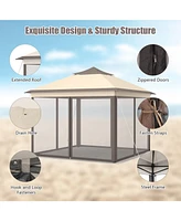 2-Tier Pop-Up Gazebo Tent Portable Canopy Shelter Carry Bag Mesh-Brown