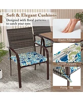 5 Pieces Patio Dining Set 4 Cushioned Rattan Armchairs and Square Table