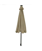 10' Solar Led Lighted Patio Market Umbrella Shade Tilt Adjustment Crank-Tan