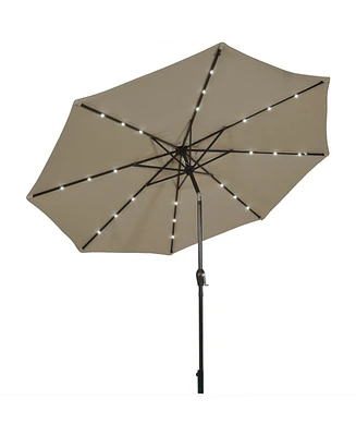 10' Solar Led Lighted Patio Market Umbrella Shade Tilt Adjustment Crank-Tan
