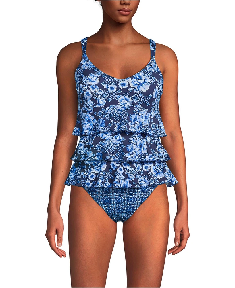 Lands' End Women's Long Torso Ruffle Fauxkini One Piece Swimsuit