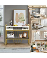 Console Table with Drawer Storage Shelf Wide Tabletop-White