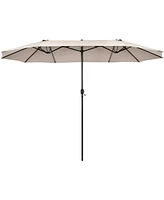15 Feet Patio Double-Sided Umbrella with Hand-Crank System-Beige