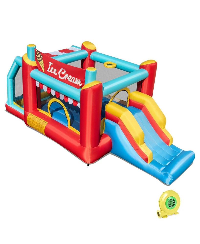 5-in-1 Ice Cream Inflatable Bounce House with Ball Pit and Slide with 480W Blower