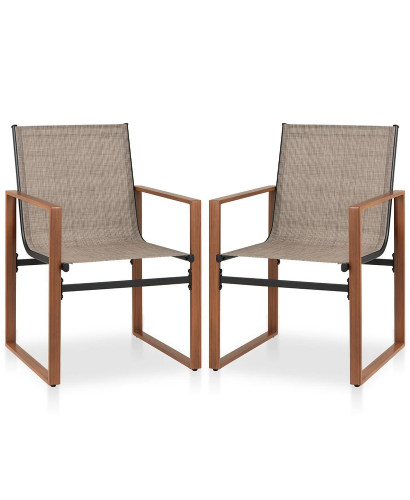 Outdoor Dining Chairs with Breathable Seat and Backrest Set of 2-Brown