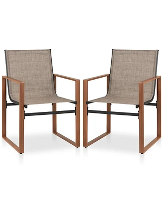 Outdoor Dining Chairs with Breathable Seat and Backrest Set of 2-Brown
