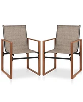 Outdoor Dining Chairs with Breathable Seat and Backrest Set of 2-Brown