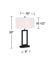 Todd 30" Tall Large Rectangular Modern End Table Lamps Set of 2 Usb Port Ac Power Outlet Black Metal Living Room Charging Bedroom Bedside Nightst