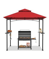 8 x 5 Feet Outdoor Barbecue Grill Gazebo Canopy Tent Bbq Shelter-Red