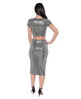 Bebe Women's Two Piece Disco Dot Top With Midi Skirt