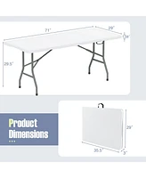6 ft Portable Folding Table 350 Lbs Fold-in-Half Table with Hdpe Tabletop-White