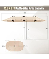 15.5 Ft Extra-Large Patio Umbrella with Led Solar Lights and Crank Handle-Beige