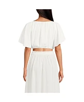Lands' End Women's Cotton Gauze Dolman Sleeve Crop Cover Up Top