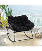 Outdoor Rocking Chair Oversized Patio Pe Wicker Egg Chair with Cushion