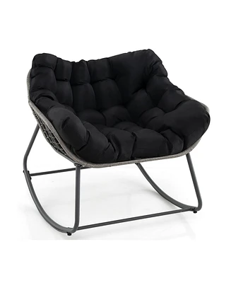 Outdoor Rocking Chair Oversized Patio Pe Wicker Egg Chair with Cushion