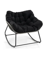 Outdoor Rocking Chair Oversized Patio Pe Wicker Egg Chair with Cushion