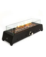 28 in. Tabletop Fire Pit, Propane Gas Fire Pit with Quick Connect Joint, Glass Wind Guard and Lava Rock