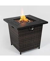 40000 Btu 27 in. Outdoor Steel Pe Rattan Fire Pit Table Propane Fire Pit Table with Lava Rocks