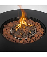 30 in. Round 40,000 Btu Outdoor Propane Fire Pit Table with Steel Tabletop, Lid and Rocks