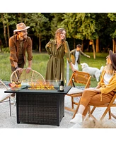 44 in. Rectangle 50,000 Btu Outdoor Propane Gas Fire Pit Table with Lid and Glass Beads, Glass Wind Guard