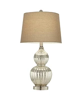 Lili Table Lamps 25" High Set of 2 Fluted Mercury Glass Brushed Silver Metal Double Gourd Drum Shade Decor for Living Room Bedroom House Bedside