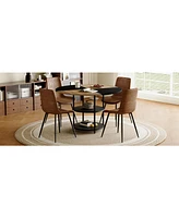 47" Round Dining Set: Table & 4 Brown Chairs