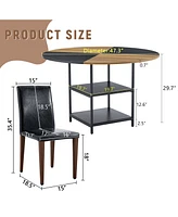 47.3" Round Dining Table Set with 4 Black Pu Chairs