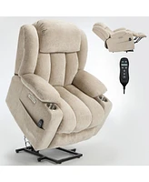Chenille Power Lift Recliner, Massage & Heat, Usb, Cup Holders, Beige