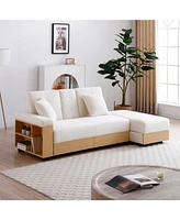 Convertible Sleeper Sofa Bed with Storage & Drop Down Table - Beige