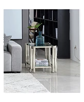 20" Square Glass End Table - Silver