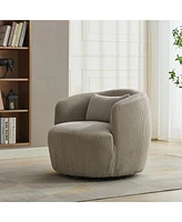 34" Wide Corduroy Swivel Barrel Chair with Pillow - Light Gray