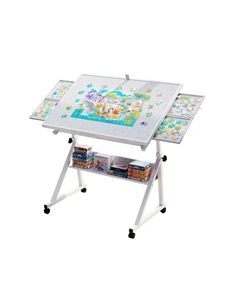 Jigsaw Puzzle Table Board 1500 Pieces with 4 Drawers (White)