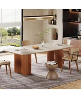 Tribesigns 78.7" Sintered Stone Dining Table for 8-10,Luxury Rectangular Kitchen Table with Solid Wood Legs, Mid-Century Dining Room Table Dinner Tabl