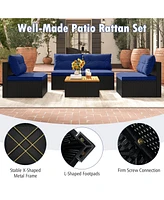 5 Piece Outdoor Furniture Set with Solid Tabletop and Soft Cushions