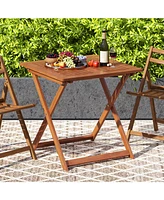 29.5 Inch x 29.5 Inch Patio Dining Table with Teak Painting and Umbrella Hole