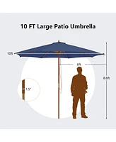10 Feet Patio Umbrella with 8 Wooden Ribs and 3 Adjustable Heights-Navy