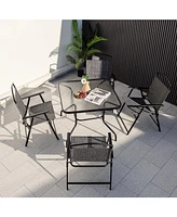 Patio Folding Chairs Set of 4 with Cozy Seat Fabric and Heavy-Duty Metal Frame-Gray