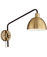 Colwood Industrial Swing Arm Wall Lamps Set of 2 Antique Brass Bronze Brown Plug-In Light Fixture Metal Dome Shade for Bedroom Bedside House Reading L
