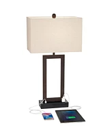 Todd Modern Table Lamps Set of 2 with Usb and Ac Power Outlet in Base 30" Tall Bronze Metal Oatmeal Fabric Rectangular Shade for Bedroom Living R