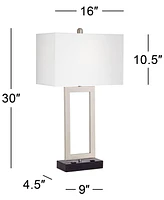 Todd 30" Tall Large Rectangular Modern End Table Lamps Set of 2 Usb Port Ac Power Outlet Silver Brushed Nickel Finish Metal Living Room Charging