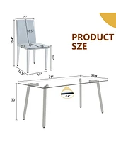 Glass Top Dining Set: Table & 6 Gray Pu Chairs