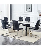 Pandora Stone Table & 6 Pu Chairs - Butterfly Legs