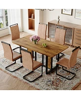 67" Wood Dining Table Set with 6 Brown Chairs