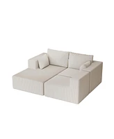 Beige Corduroy Sectional Sofa with Chaise Lounge