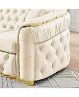 90" Velvet Tufted Chesterfield Sofa - Beige