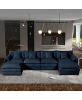 U-Shaped Sectional Sofa with Ottomans - Chenille Blue